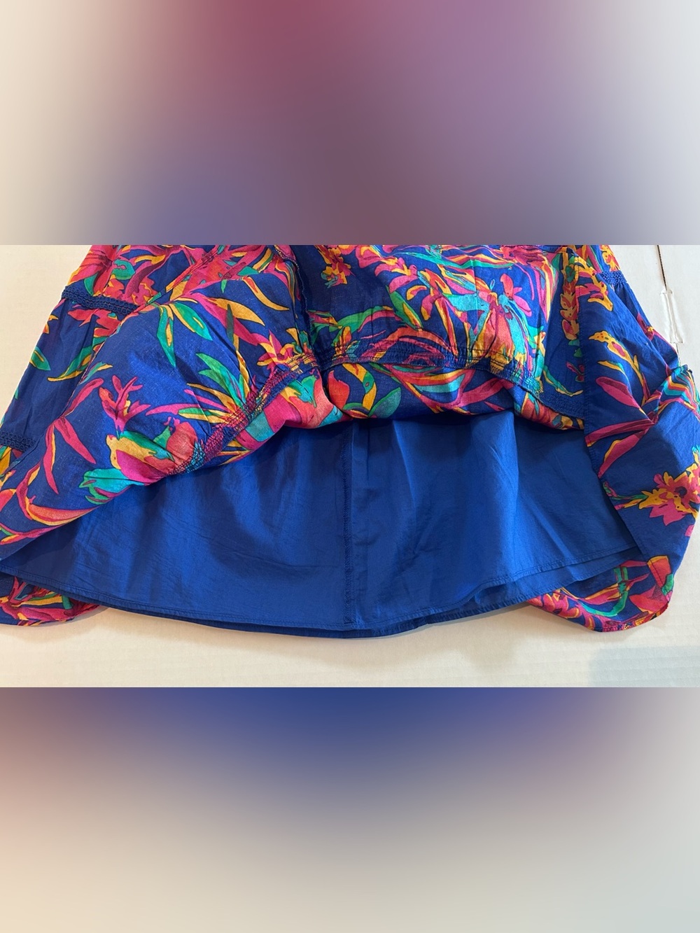 JCREW Tropical Floral Blue Skirt Tiered Lined Cotton Vacation Resort Size Medium - Picture 11 of 12